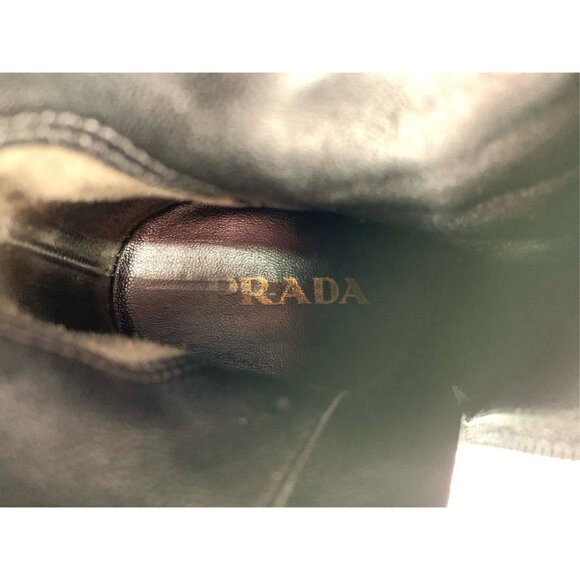 Prada Black Leather Knee-High Stiletto Heel Boots 36.5 Womens - Picture 5 of 9